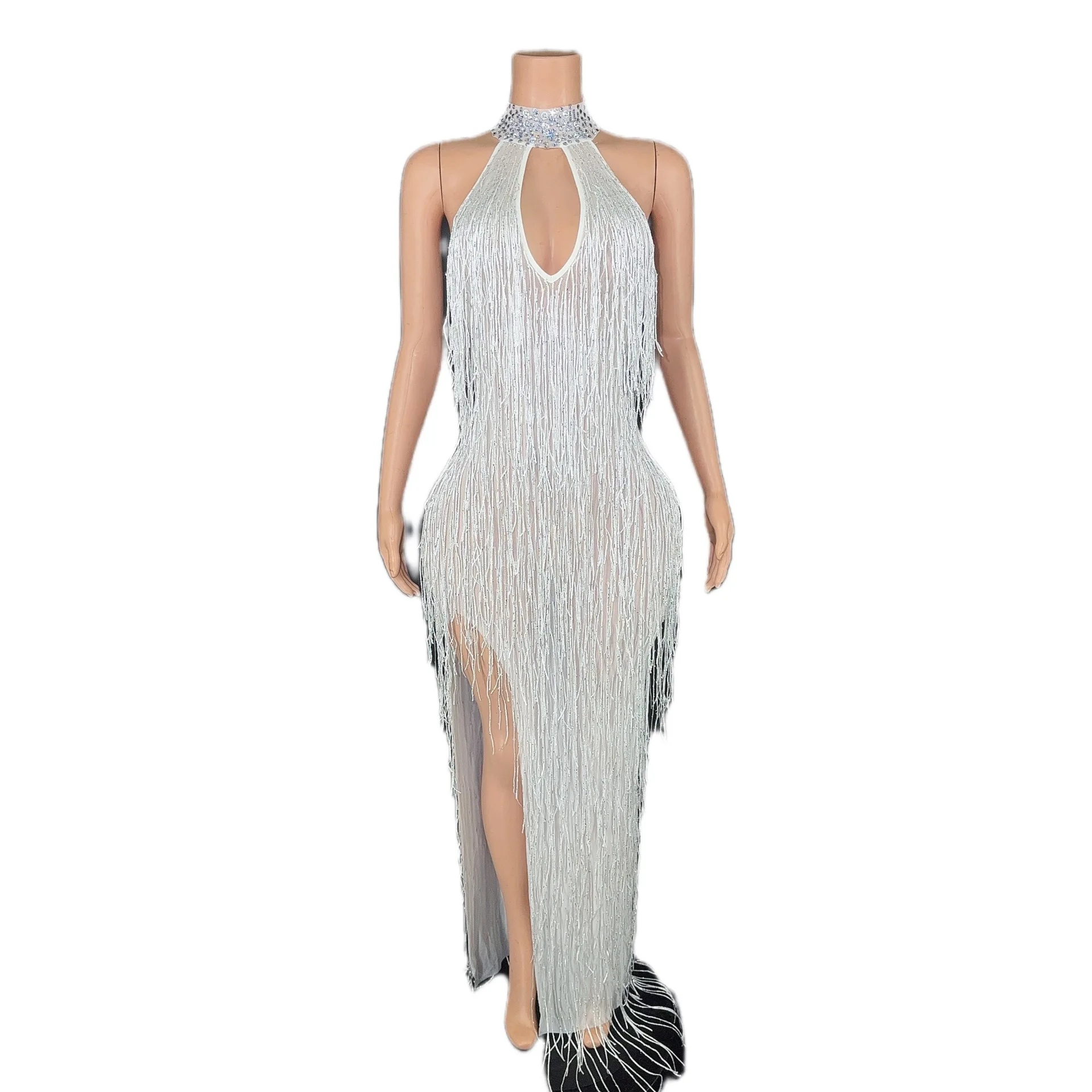 Mulheres baile de formatura vestidos brancos elegante sexy halter com borla cristal festa luxo vestido longo vestido noite