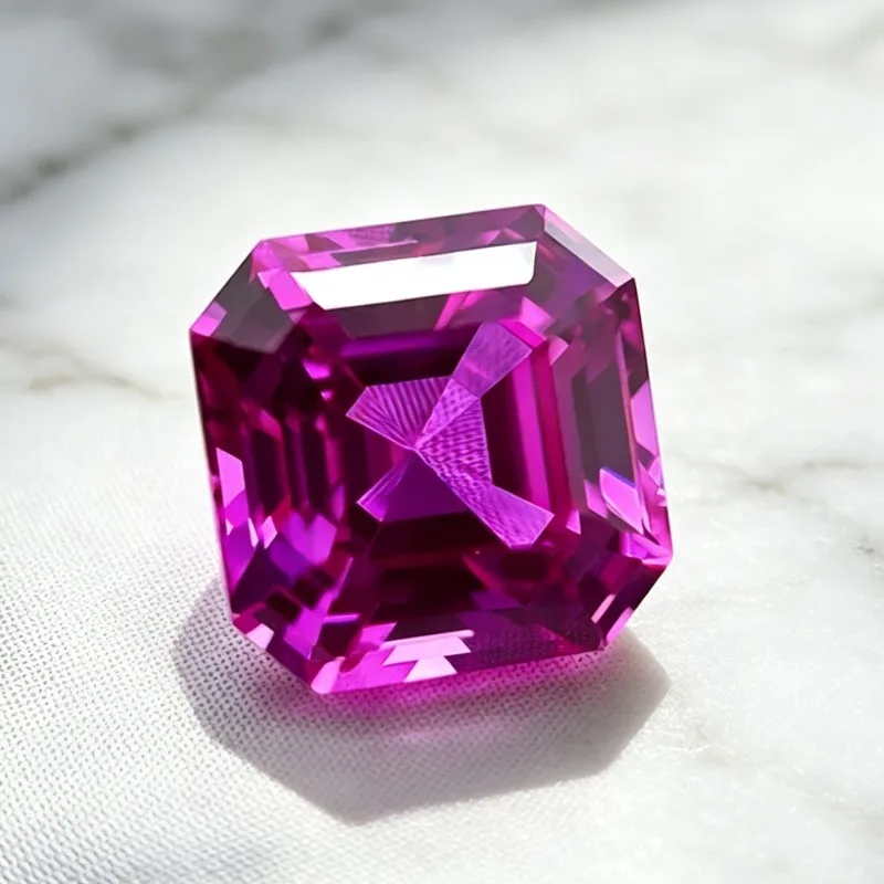 Hochwertiger Laborgezüchteter Saphir in Pink, Asscher-Schliff, Edelstein für DIY-Schmuckherstellung, Hauptmaterialien wählbar, Zertifikat erhältlich. – Detail 3