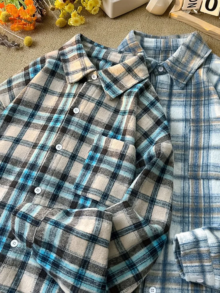 

Мужская рубашка в клетку с длинным рукавом, повседневная, свободного кроя, весенняя новинка, молодежная модная верхняя одежда, с пуговицами, не требует глажки, стандартный крой