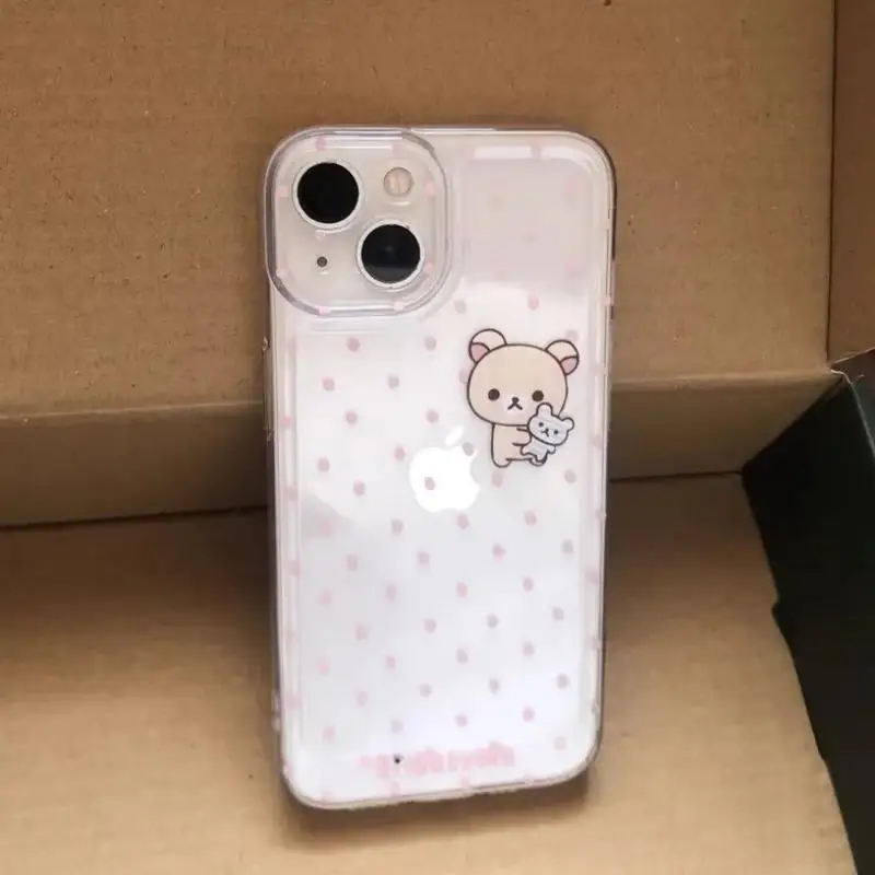 Cute Bear Pink Polka Dots Phone Case For Samsung A07 A36 A26 A56 A16 A06 A55 A35 A25 A15 A05 A54 A34 A24 A14 Clear Back Cover
