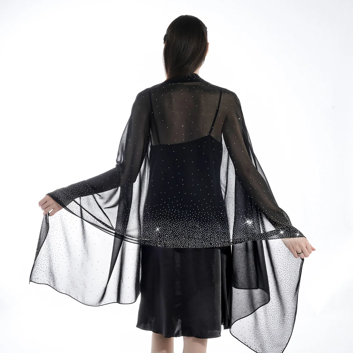 An extra long Morandi color chiffon starry sky hot diamond exquisite and elegant evening style ladies turban shawl scarf