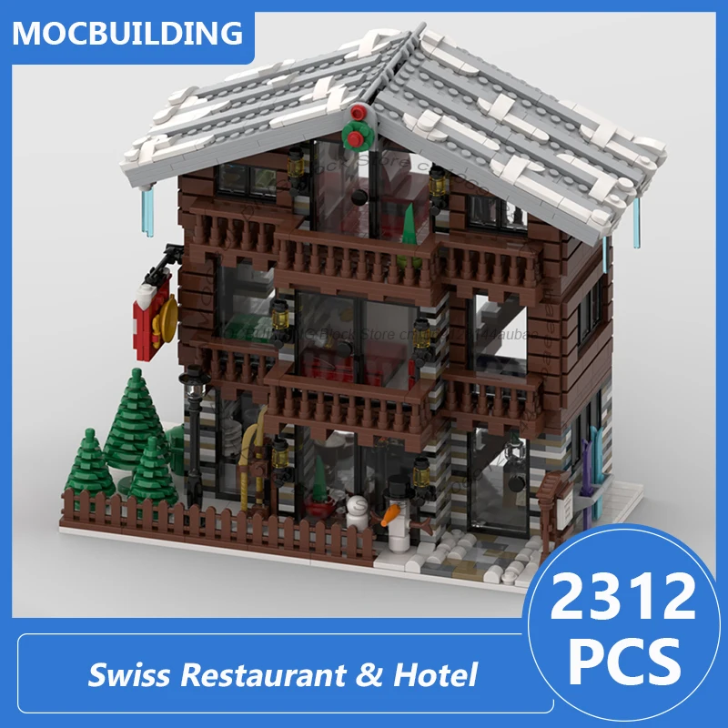 

Winter Village Swiss Restaurant and Hotel Moc Building Blocks Diy Assemble Bricks Model Collection Display Toys Gifts 2312PCS