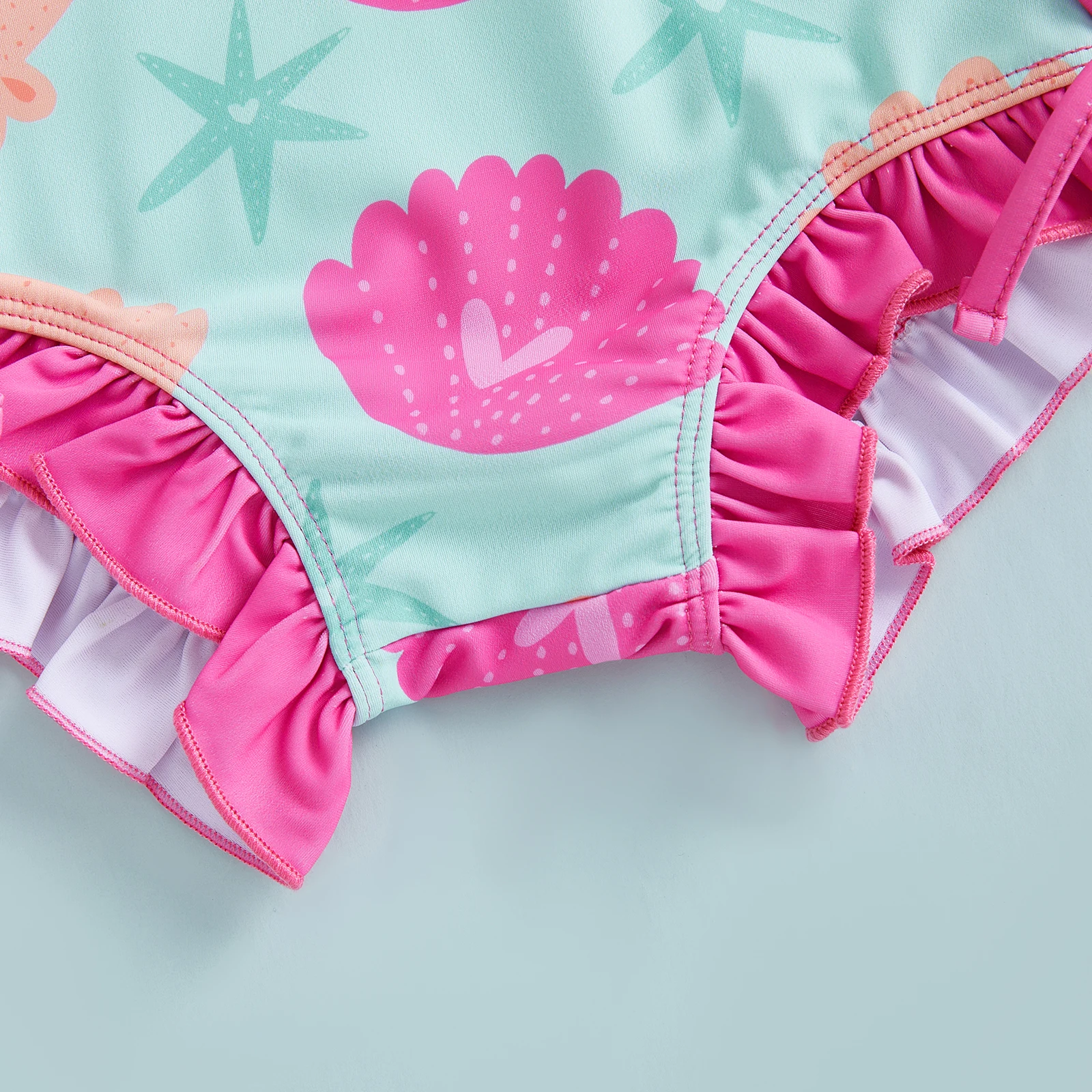 Toddler Girls Rash Guard Swimsuit Rompers Long Sleeve Shell Print Baby Ruffles Bathing Suit Swimwear