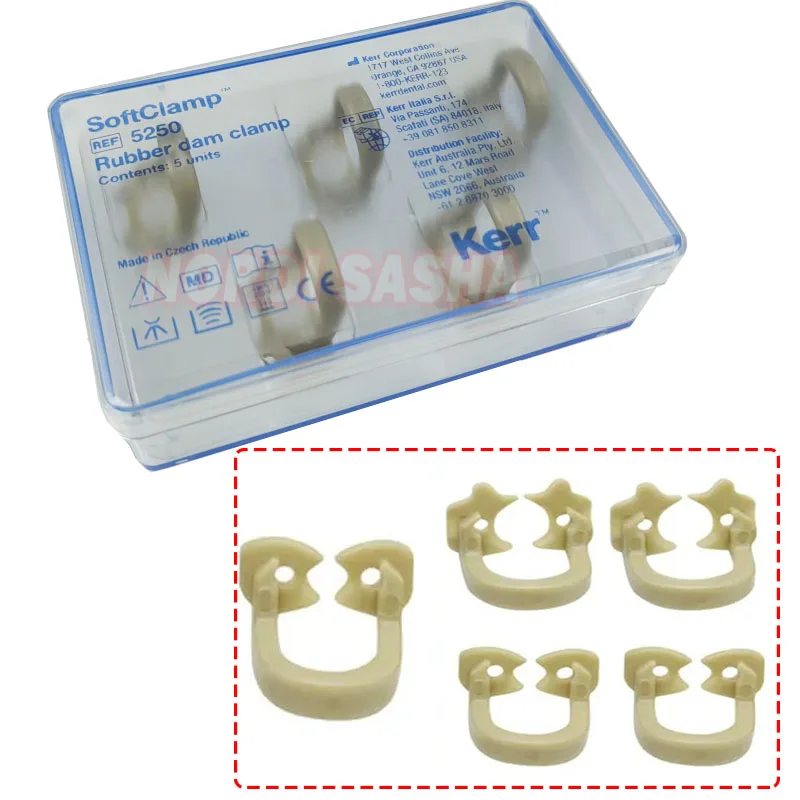 5Pcs/Box Dental Kerr OptiDam SoftClamp Rubber Dam Clamp Part NO.5250  Universal Rubber Dam Sundries Molar Teeth Polymer