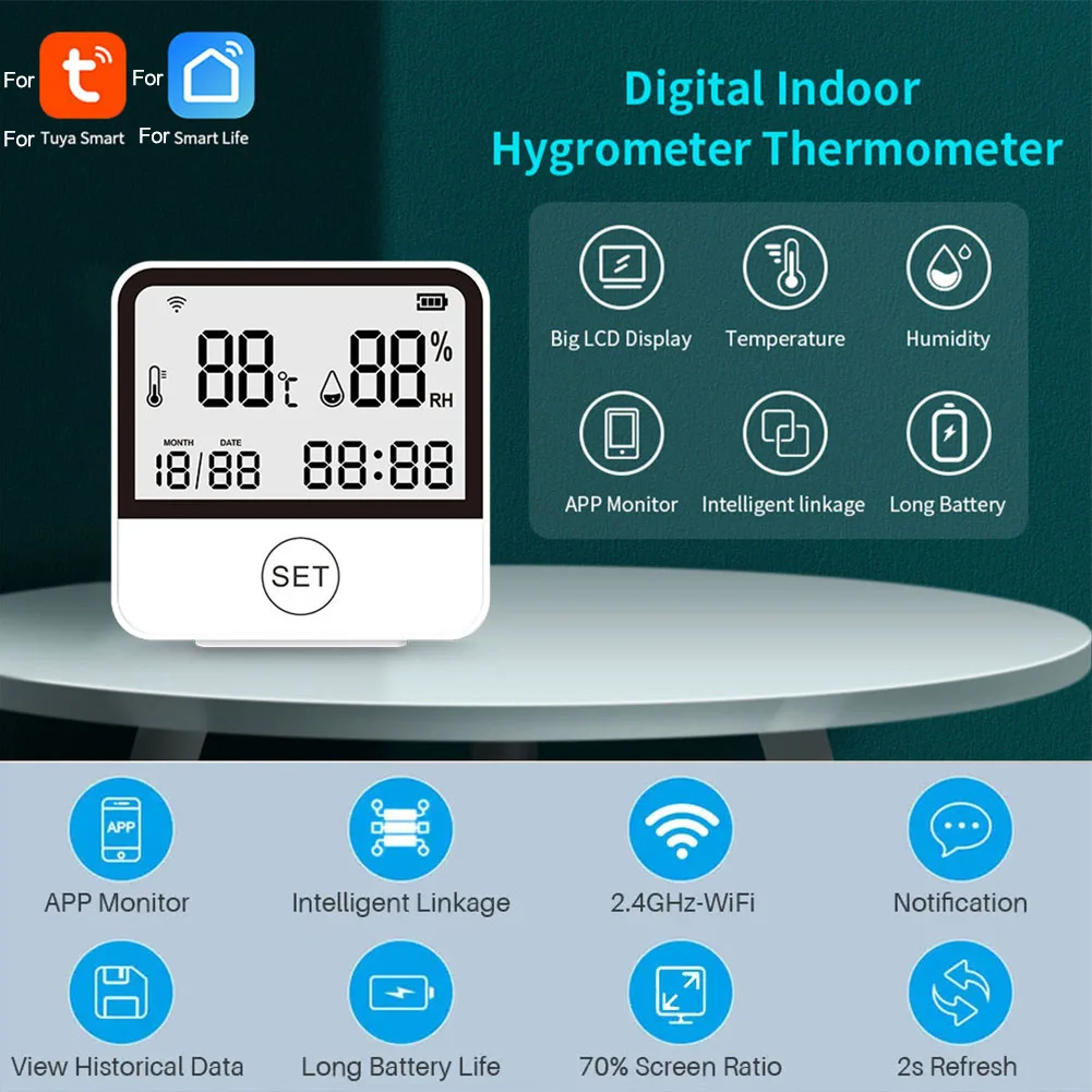 Higrómetro inteligente Wifi Sensor de humedad monitoreo del hogar diseño antidemolición bajo consumo de energía monitoreo remoto