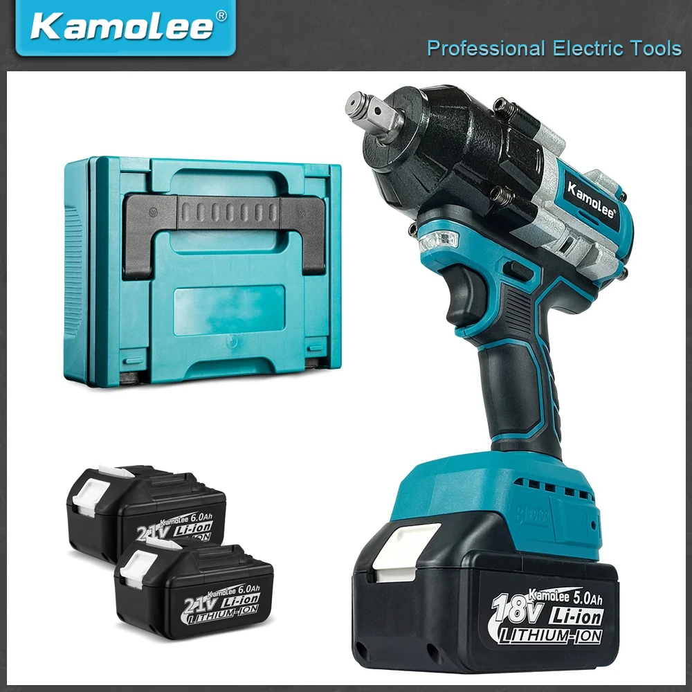 

Kamolee DTW800 2100 N.M 6.0Ah Torque Brushless Electric cordless Impact Wrench 1/2 In Lithium-Ion Battery For Makita 18V Battery