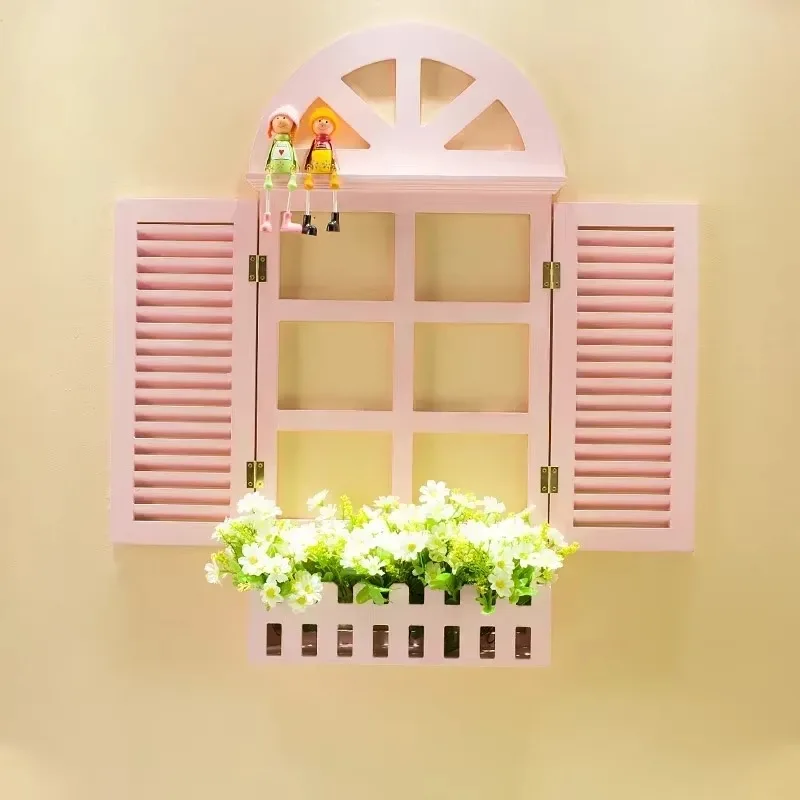 Markdown-Creative Simulation Windows Wall Decoration Accessories, Wooden Retro European Style, Coffee Milk Tea Shop, JJ213