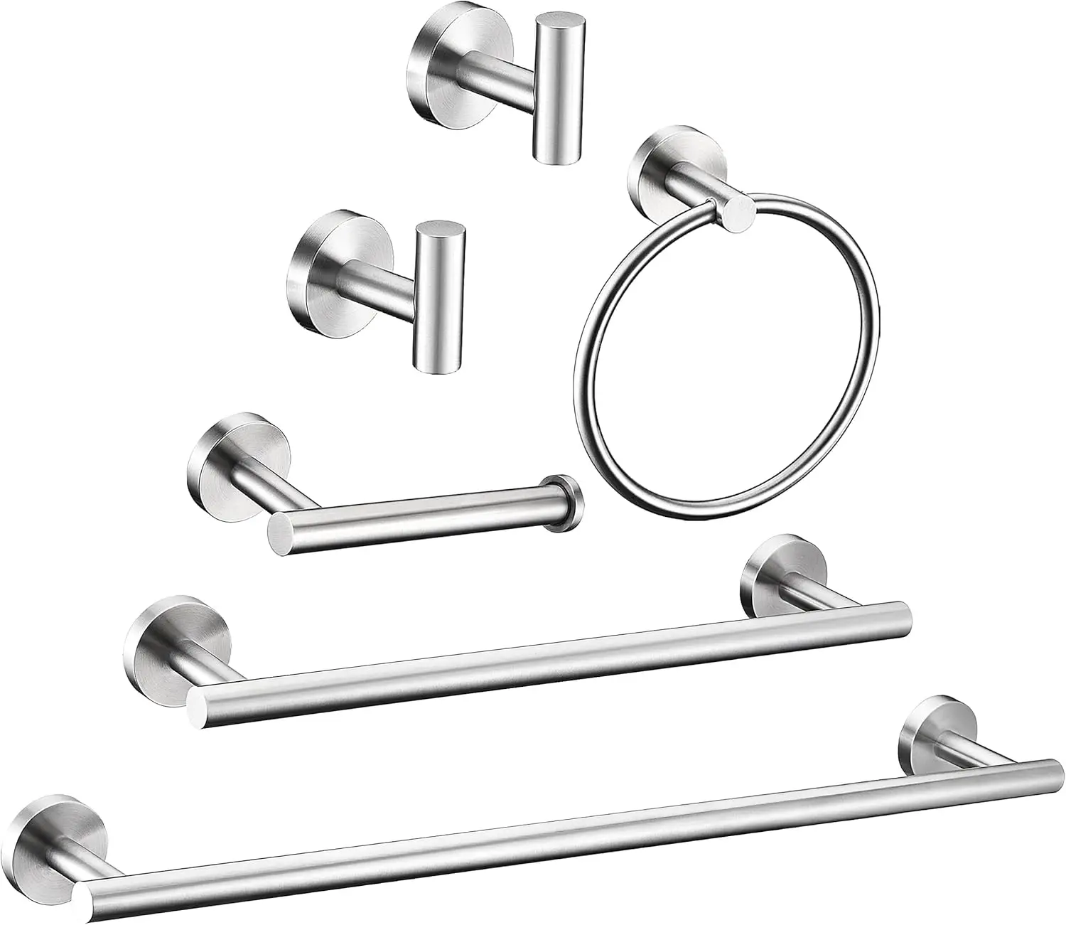 

6 Pieces Brushed Nickel Bathroom Hardware Accessories Set Hand Towel Ring 16&23.6 Inch Round Towel Bar Silver Toilet Paper Holde