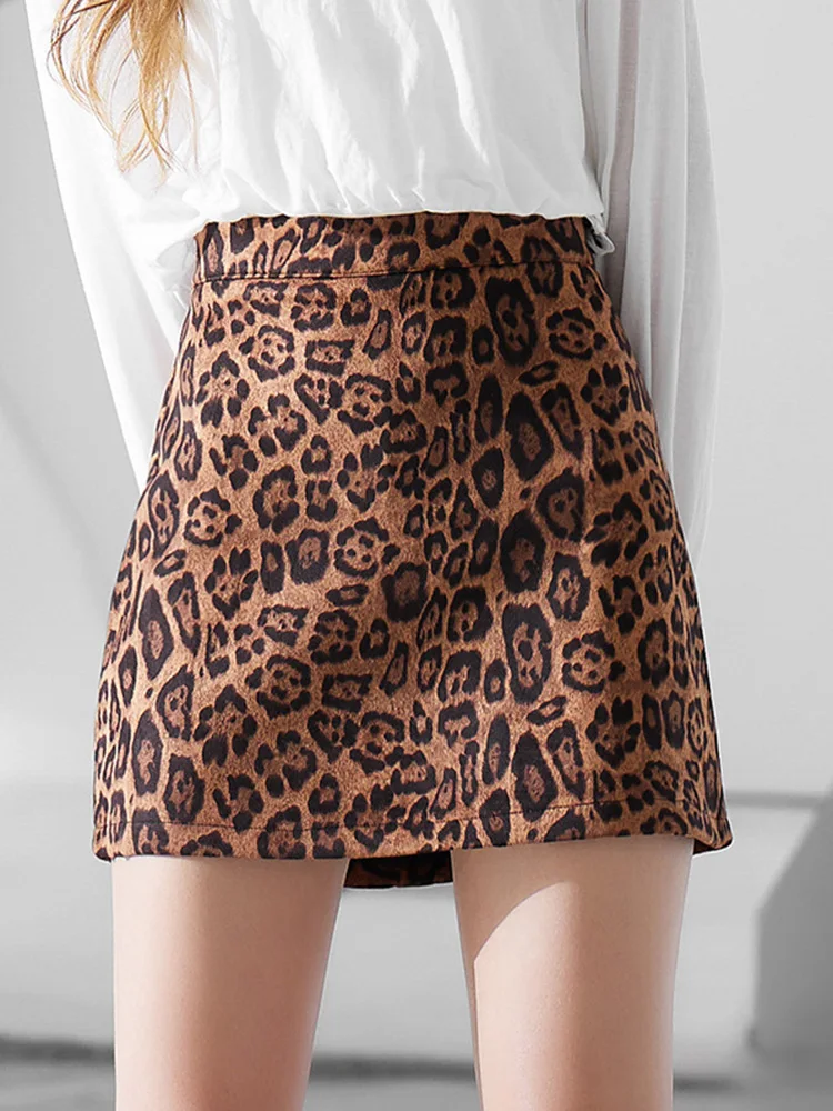 Womens Mini Streetwear Pencil Skirt Sexy Leopard Print High Waist Mujer Autumn Winter Casual Package Hip Tight Short Skirts