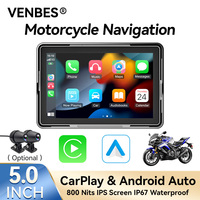 VENBES 5 Inch Motorcycle Carplay with Wireless CarPlay Android Auto DVR Waterproof IPS Screen Bluetooth GPS Navigation