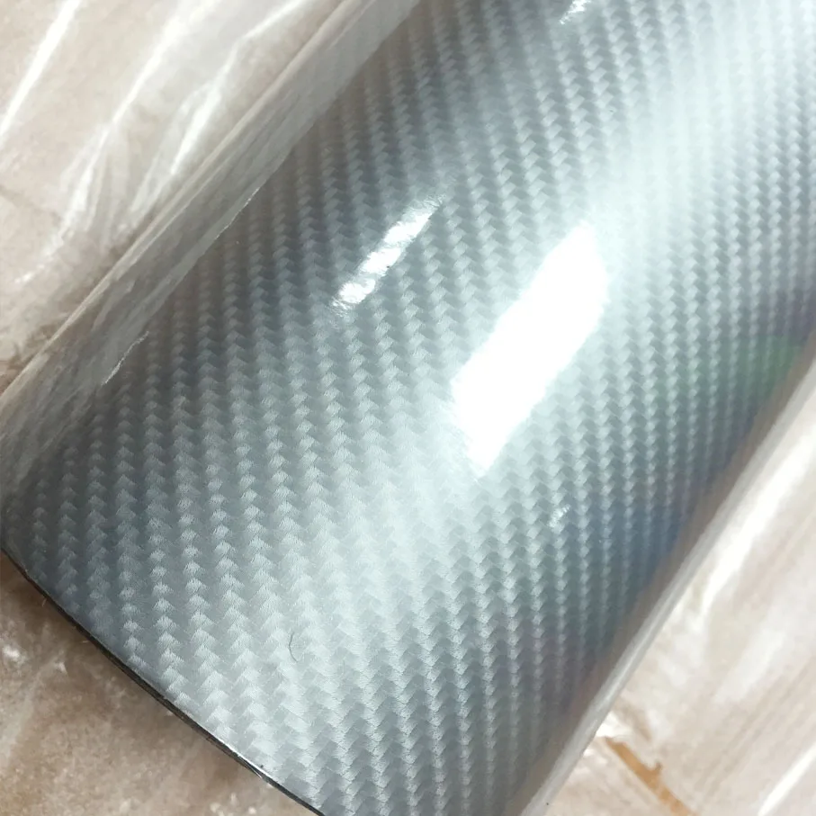 50cm*200/300cm 3 Layers Car Styling Ultra Gloss Silver 5D Carbon Fiber Vinyl Wrap Glossy Decal Sticker 10/20/30/40/50/60x152CM