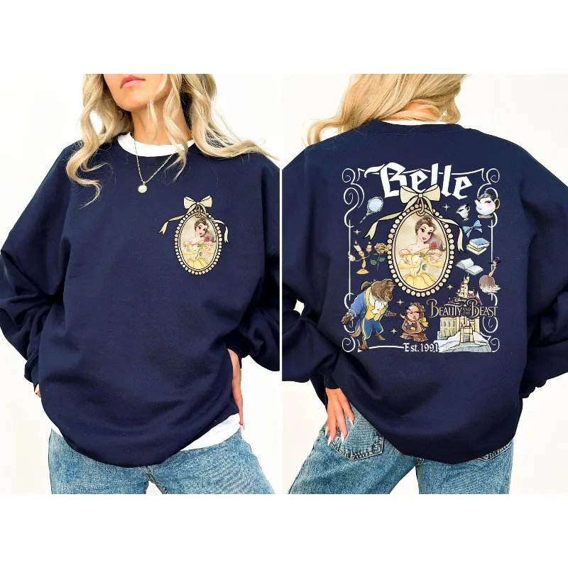 Komfortowe kolory ®   Bluza Księżniczki Bell z kokardą, bluza Piękna i Bestia z lustrem Disneya, wycieczka do Magic Kingdomu