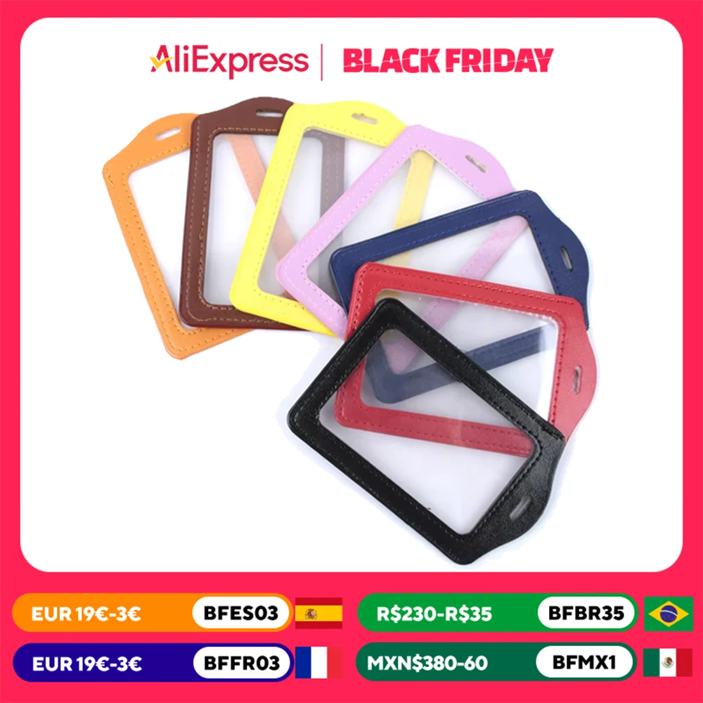 Funda de cuero PU para insignia de identificación, cordón de borde transparente y de Color, agujeros para tarjetas de crédito bancarias, accesorios,