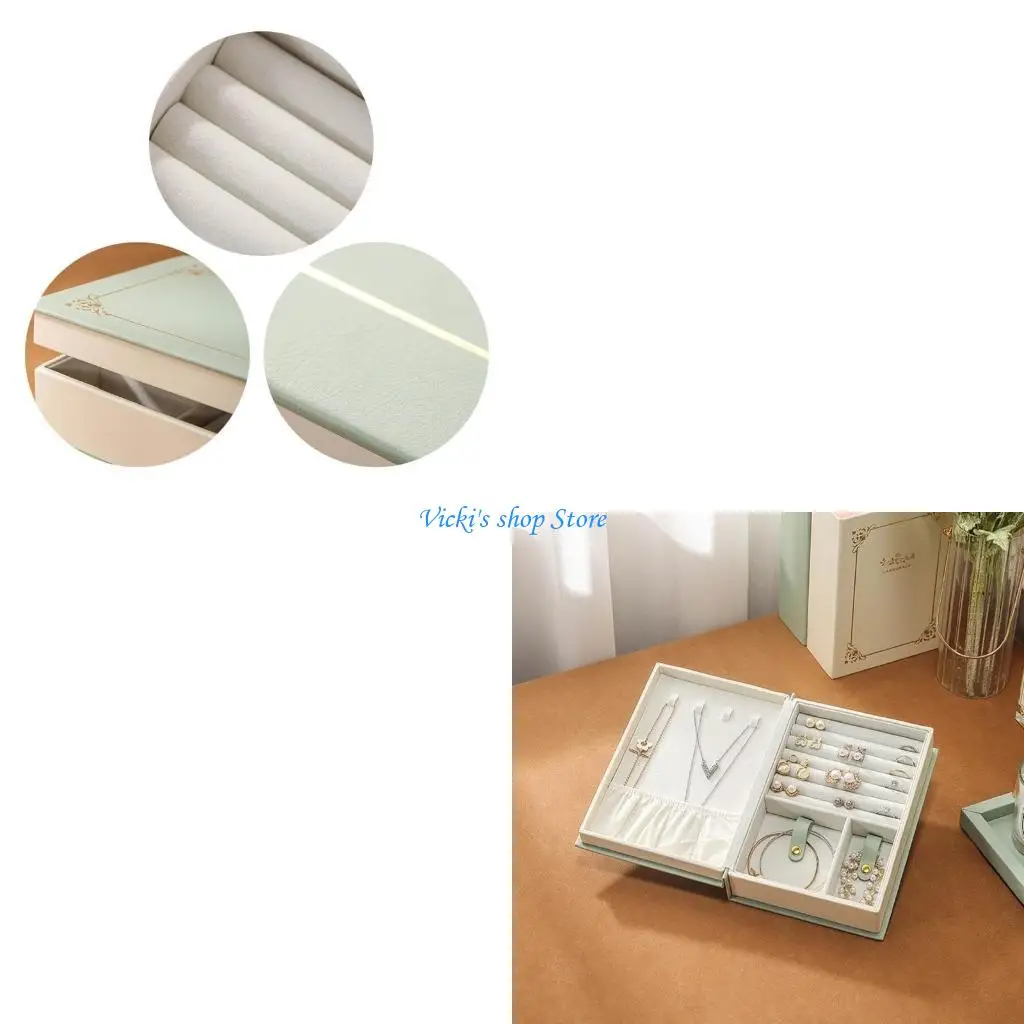 

Book Jewellery Box Organiser for Rings Earrings Necklaces PU Leathers Cases
