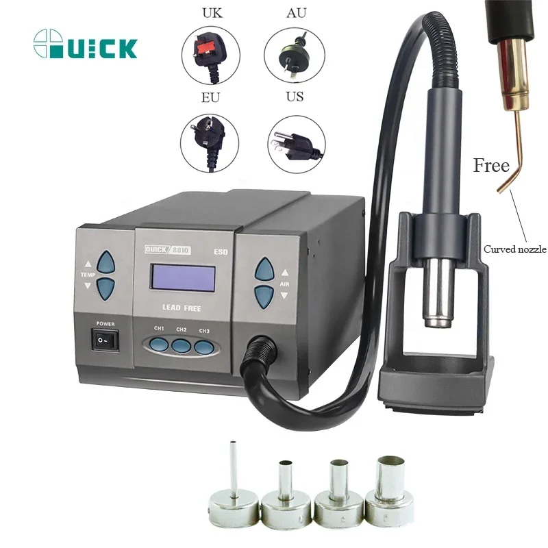 Quick 881D 110V/220V Rework Station 1300W Quick 861DW Flagship Edition BGA Soldering Hot Air super power Rework Station +nozzles