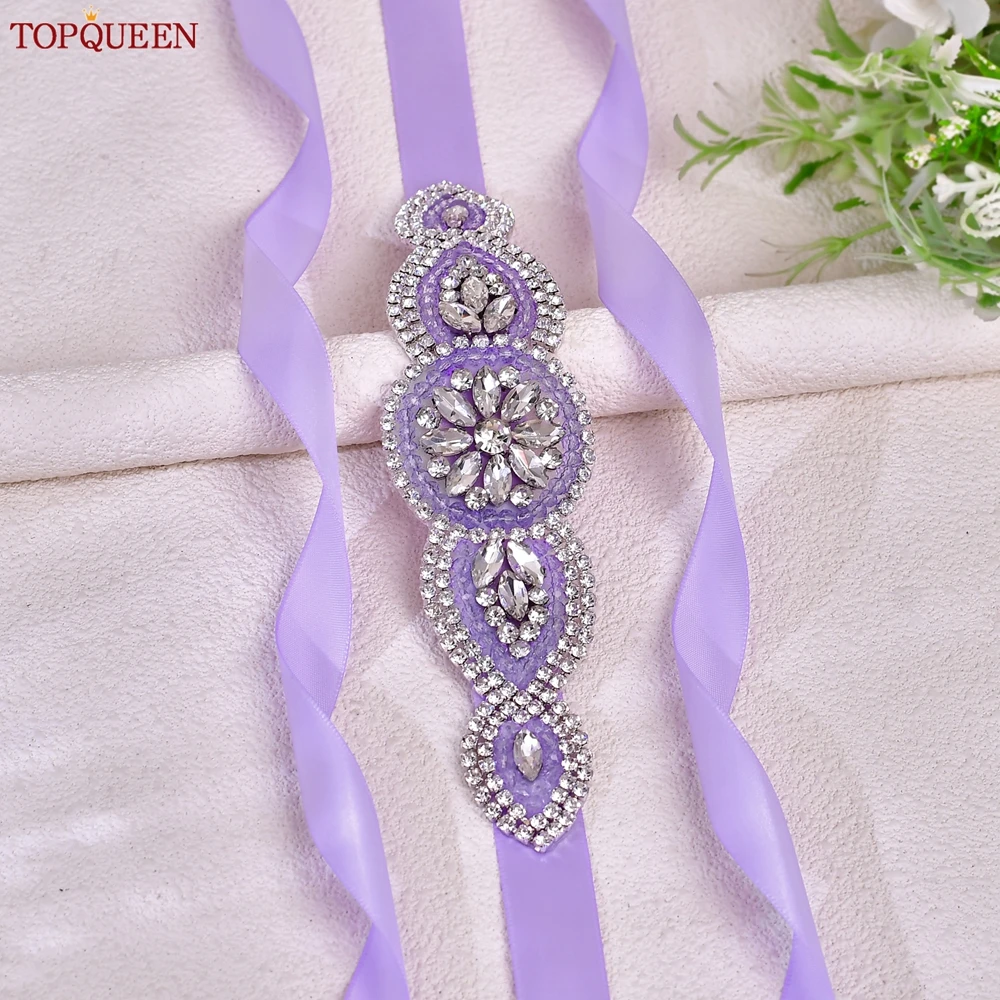 TOPQUEEN-Cinturón de boda de cristal malva, vestido de noche, decoración de cintura, cinturón de encaje para dama de honor, aplique de diamantes de imitación plateados, faja S226