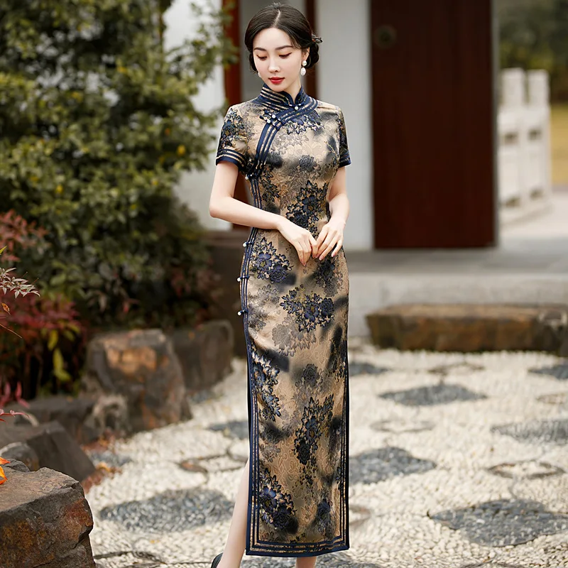 High-End Real Silk Cheongsam Qipao 2024 New Daily Improved Old Shanghai Dress Long