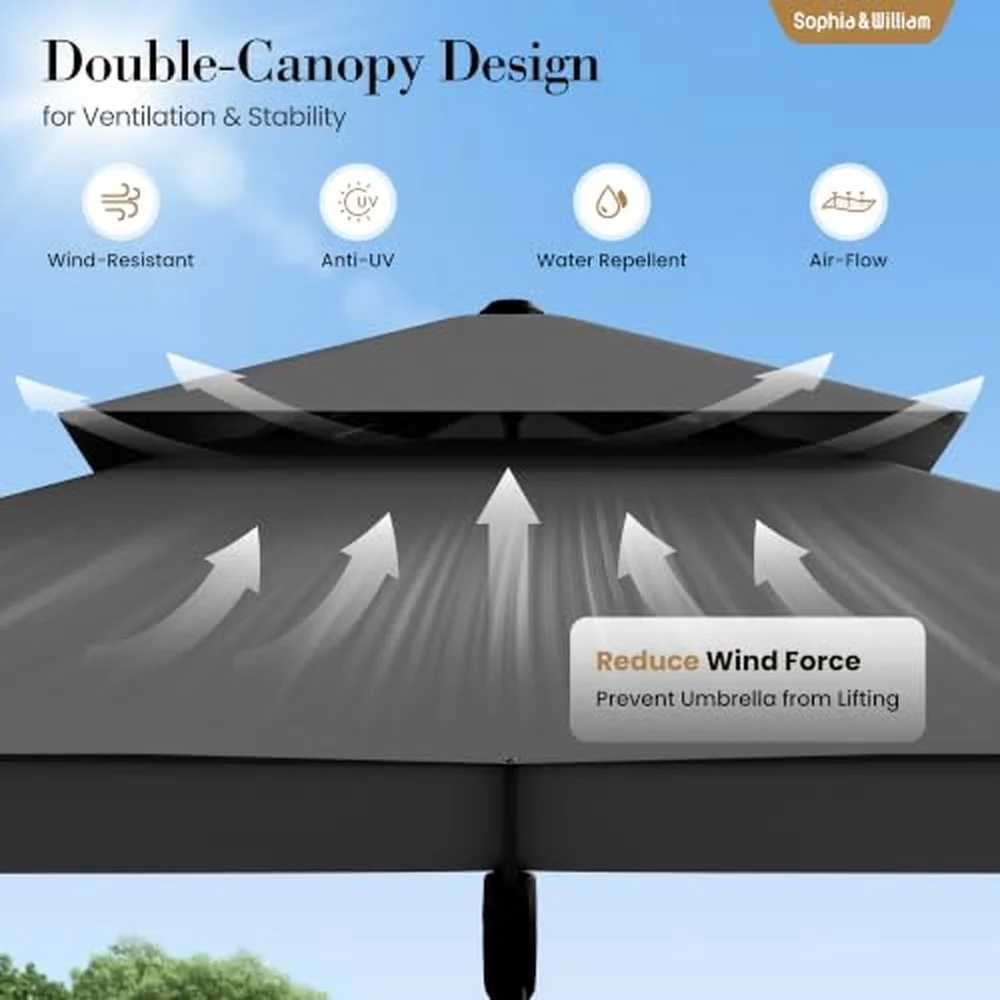 12ft Cantilever Patio Umbrella with Base&360°Rotation Outdoor Offset Grey