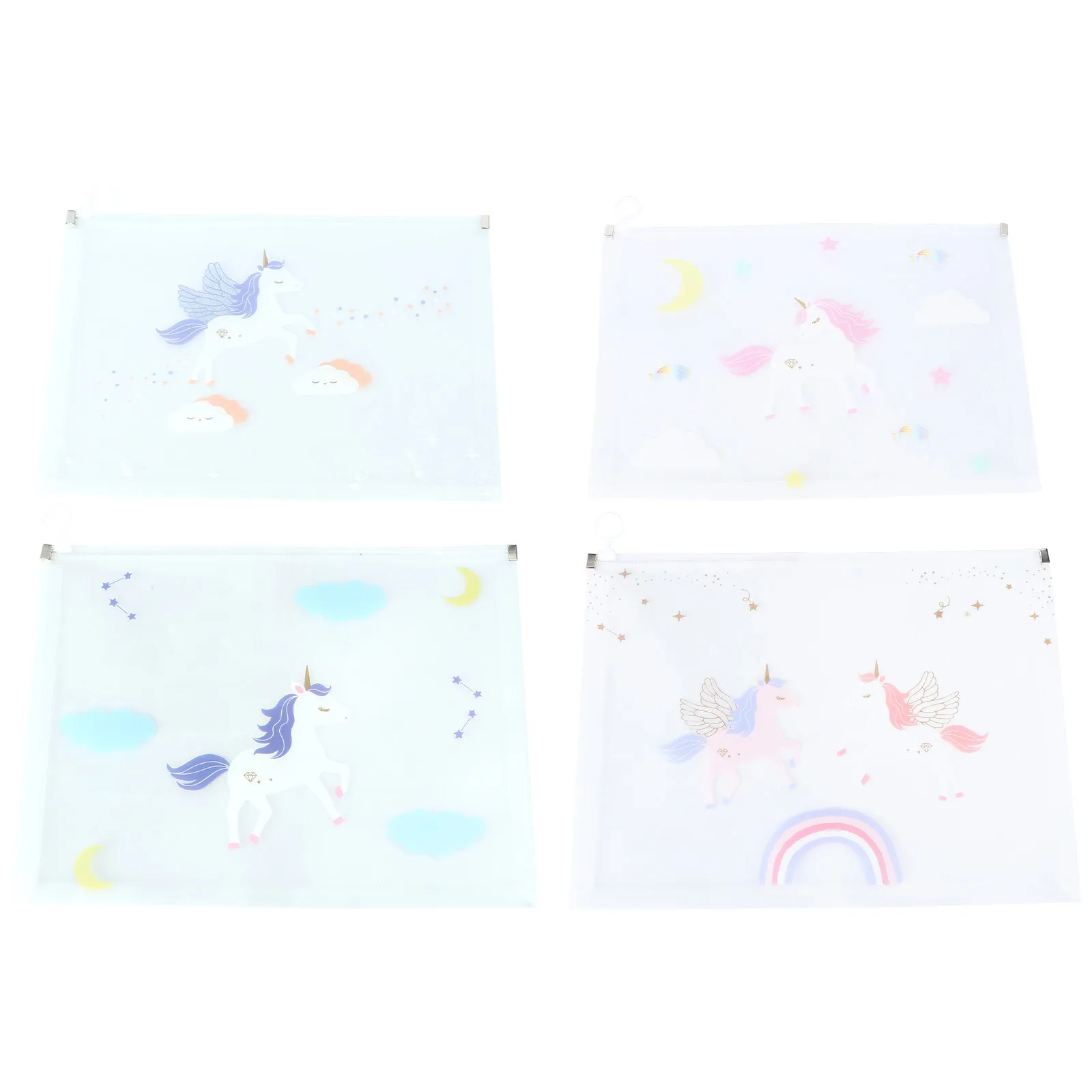 

4Pcs File Storage Bag A4 Capacity Waterproof Material Document Folder for School Kids Compact Stationery Pouch Easy Carry