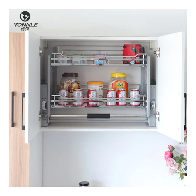 Popular Modern Stainless Steel Multi-Function Eco-Friendly Kitchen Cabinet Pull-down Shelf Elevator Lift Basket
