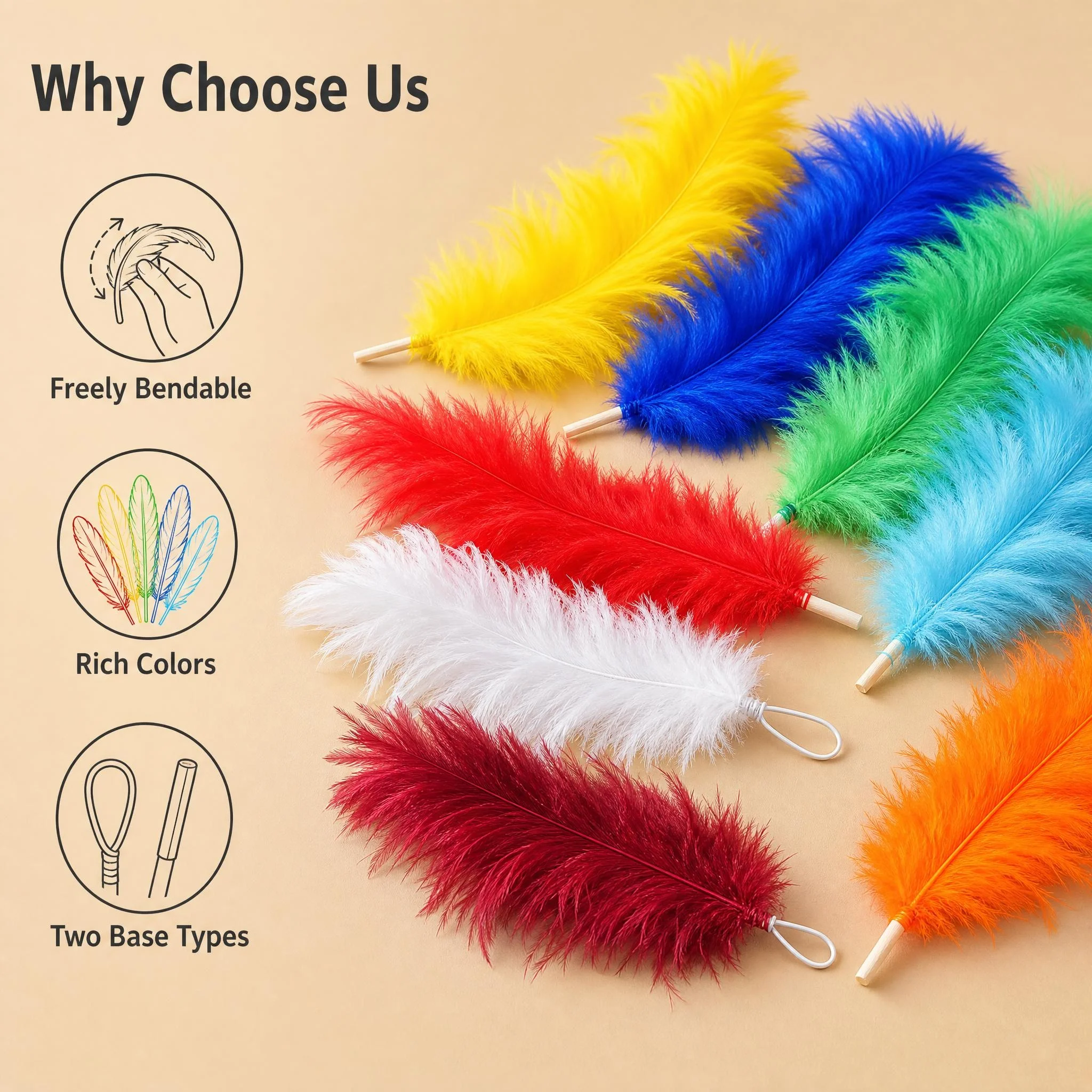 DIY Feather Wire Flower 30-33cm Turkey Feather 19-21cm Chicken Feather Flexible Wire Stem Hat Headwear Costume Decoration