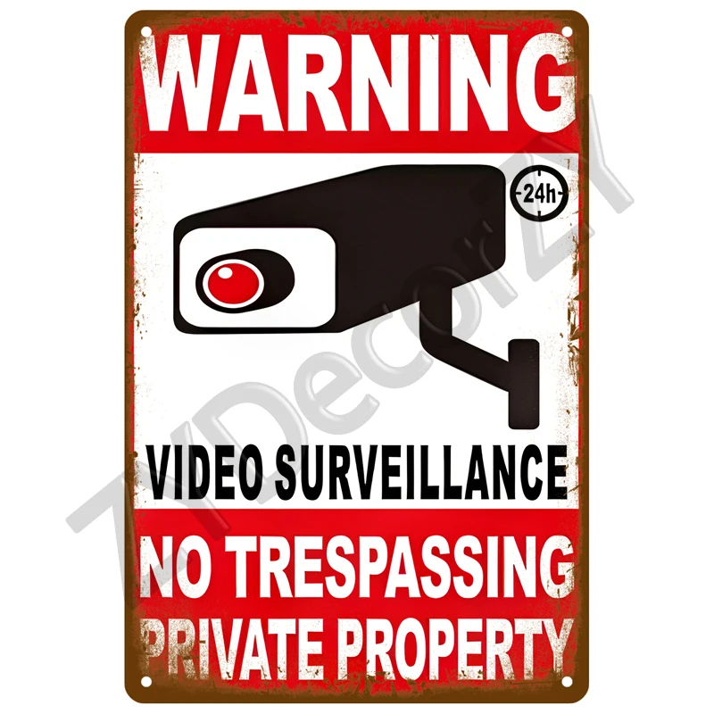 Warning Tin Sign Notice 24 Hour Security Camera Metal Sign Plaque Vintage Poster Metal Plate Wall Decor For Painting Poster Gift