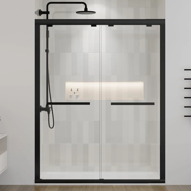 57-59" W X 75" H Semi-Frameless Bypass Double Sliding Shower Door, Glass Shower Door, 1/4" (6 Mm) SGCC Clear Tempered Shower