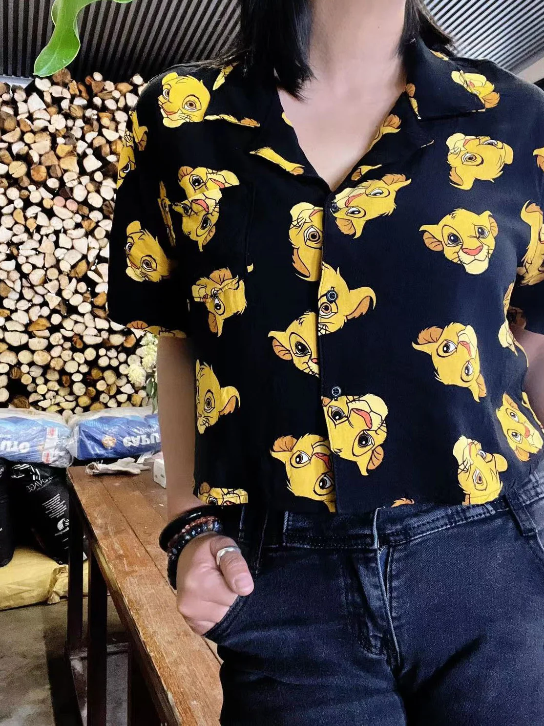 

Summer Ladies Cartoon Spicy Girl irt ort Sve Thin Versatile Women's Collar Print Blouse Faionable Casual Top