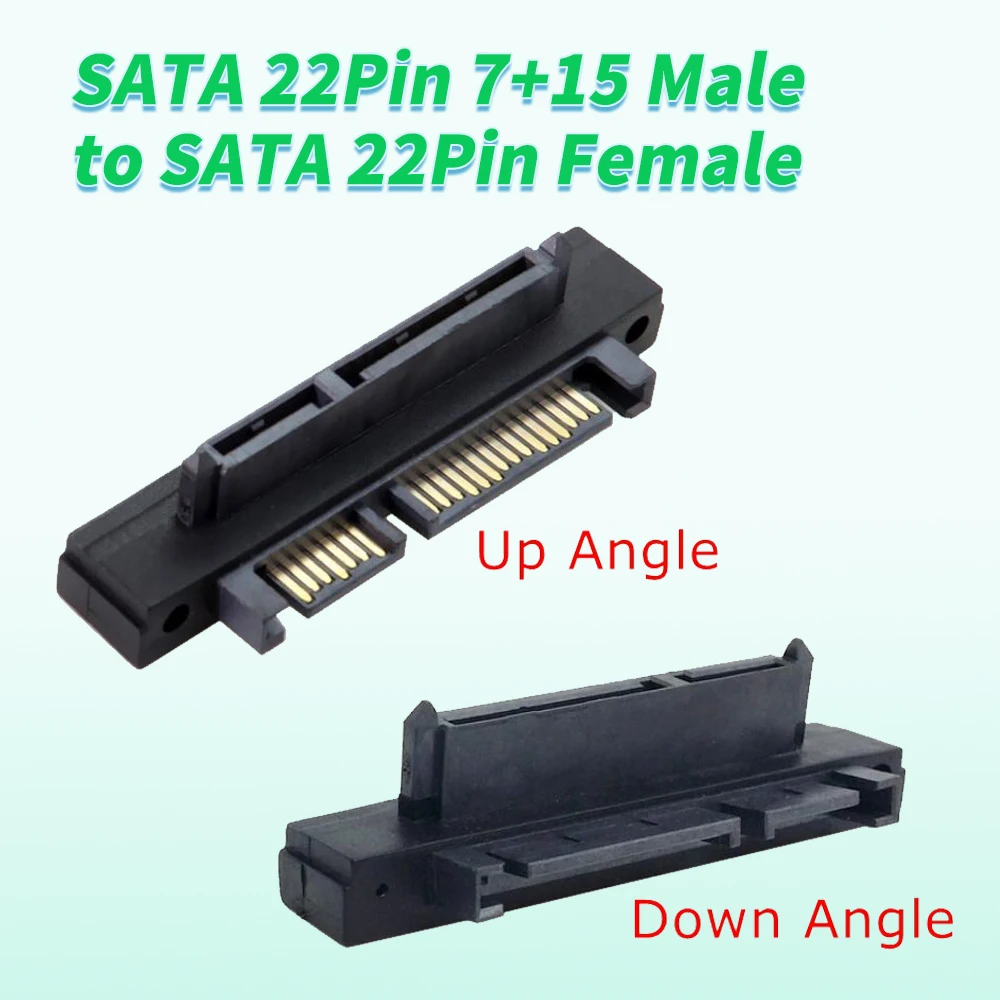 Adaptador de extensión de 90 grados, convertidor de 22 Pines, 7 + 15 macho a SATA 22 pines hembra