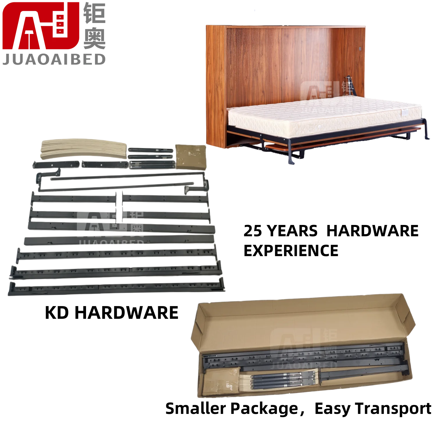 Hidden Furniture Vertical Hydraulic Piston Mechanism Queen Size Murphy Bed With Sofa and Storage