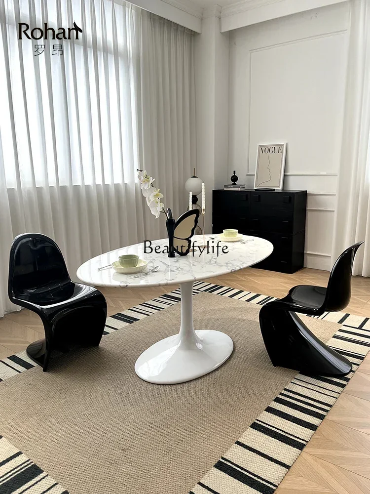 

09Retro Tulip Marble Dining-Table Light High-Grade Oval Home Dining Table