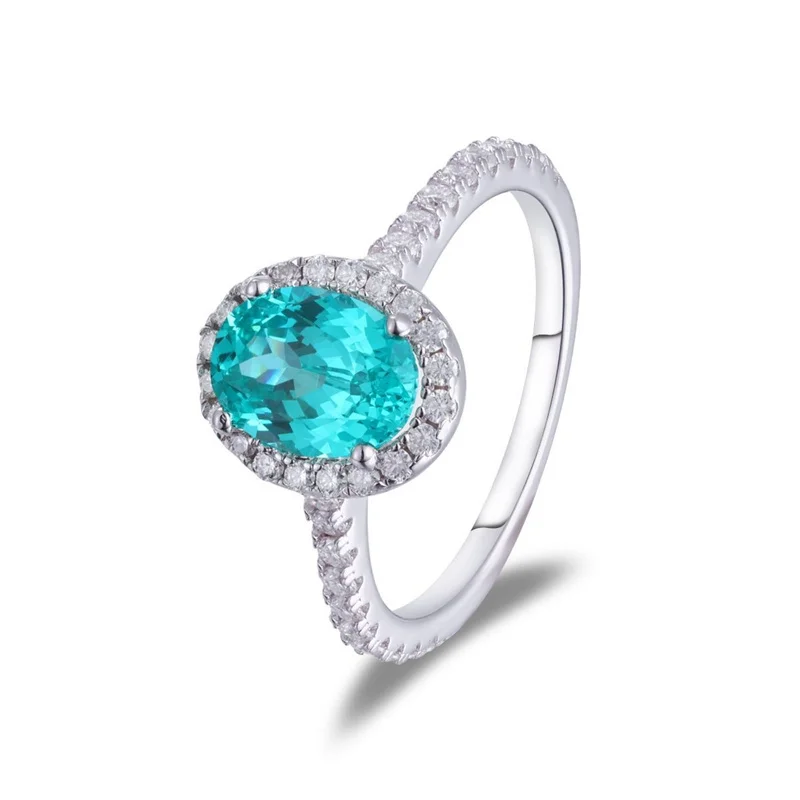 ZFSILVER 925 Silver Luxury Trendy Cultivate Gemstone Blue Paraiba Oval Ring For Charms Women Wedding Party Jewelry Gifts R3-0612