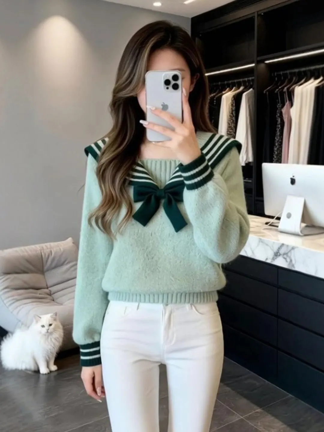 

Sli ort Korean Sle Women's Sweater Faionable Unique Beautiful Spring 2026 Knot Long Sve Color