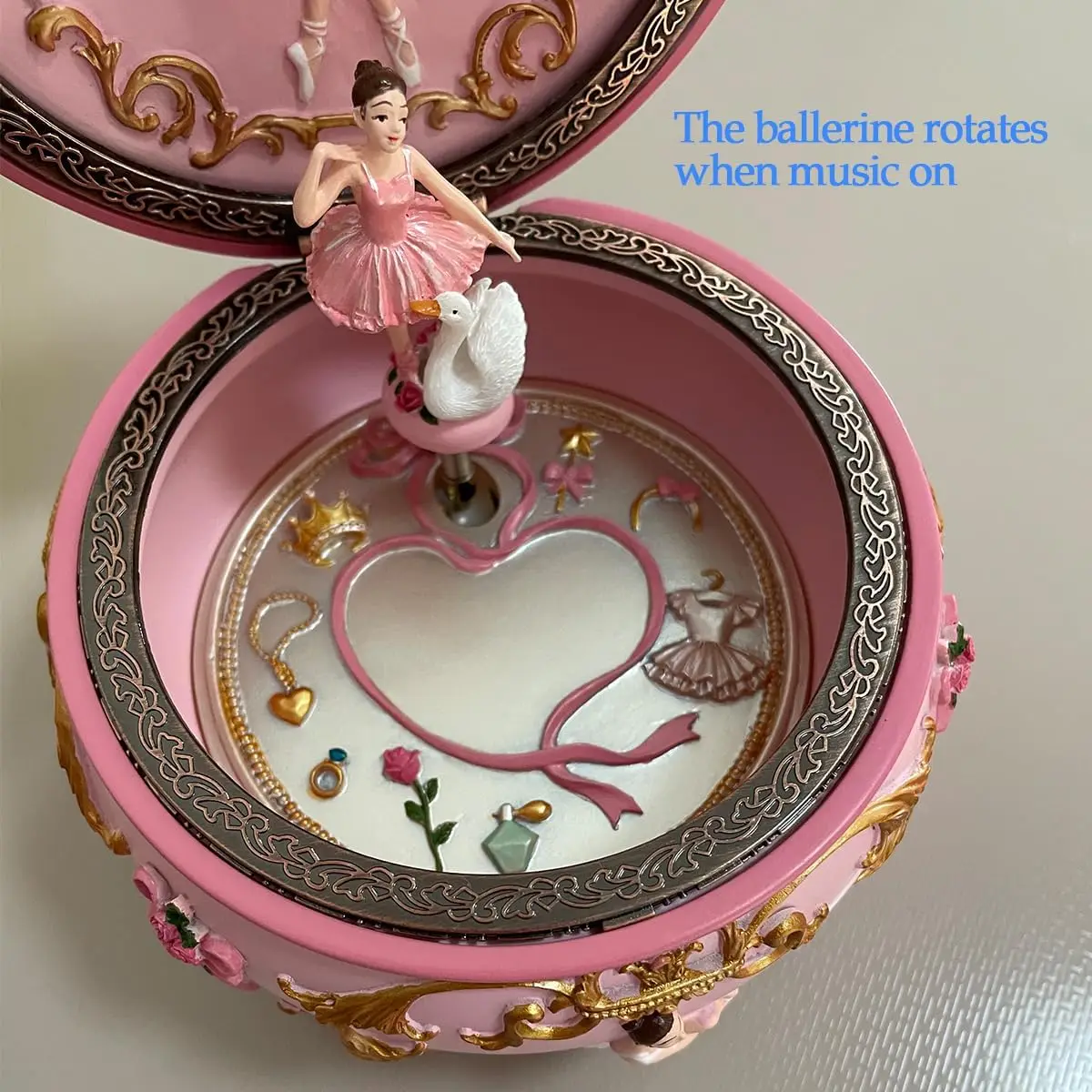 Elegante caja de música de bailarina con luces LED, bailarina giratoria y melodía del lago de los cisnes