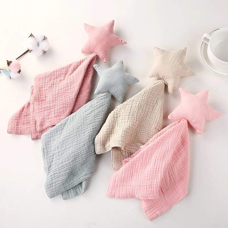 Baby Cotton Muslin Comforter Blanket Soft Newborn Moon Star Sleeping Dolls Kids Sleep Toy Soothe Appease Towel Bibs Saliva Towel