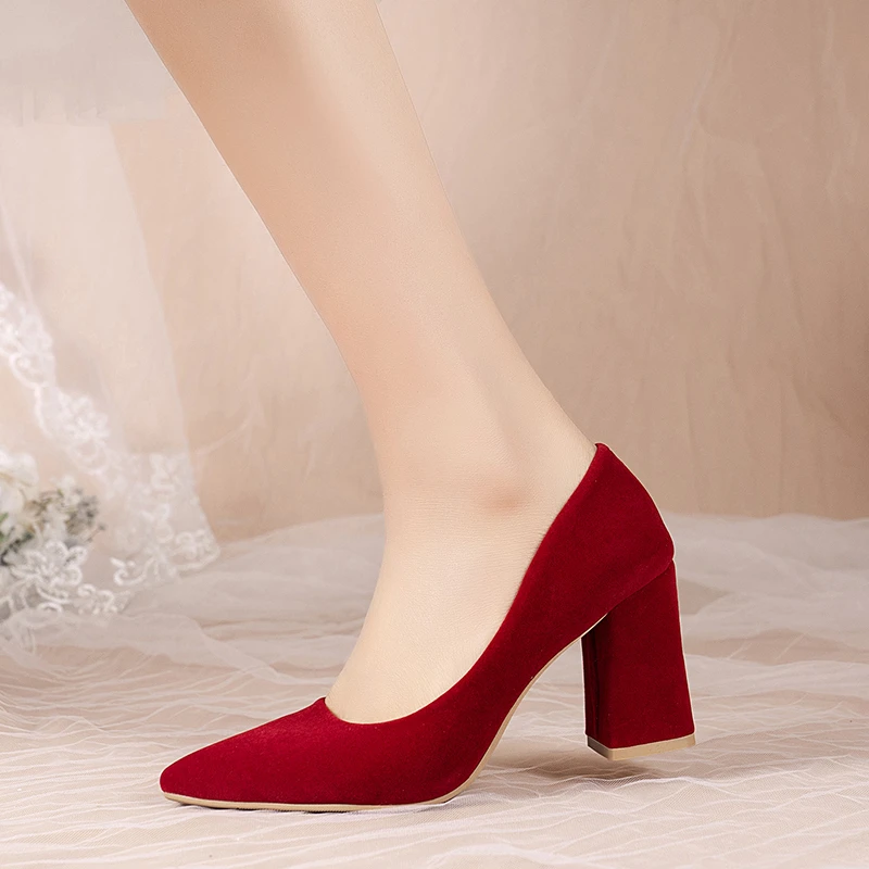 Women's Sandals Summer French Red Wedding Shoes for Women Spring/Summer/Autumn Pointed Thick Heels Not Tiring Feet Bride Shoes