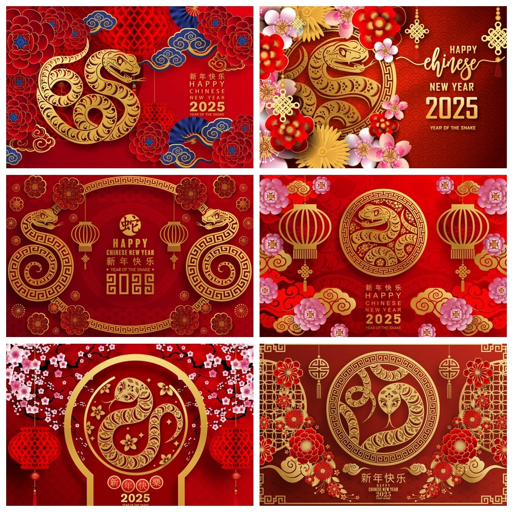 

Chinese New Year 2025 Backdrop Year of The Snake Red Lanterns Spring Festival New Year Eve Family Photography Background Decor