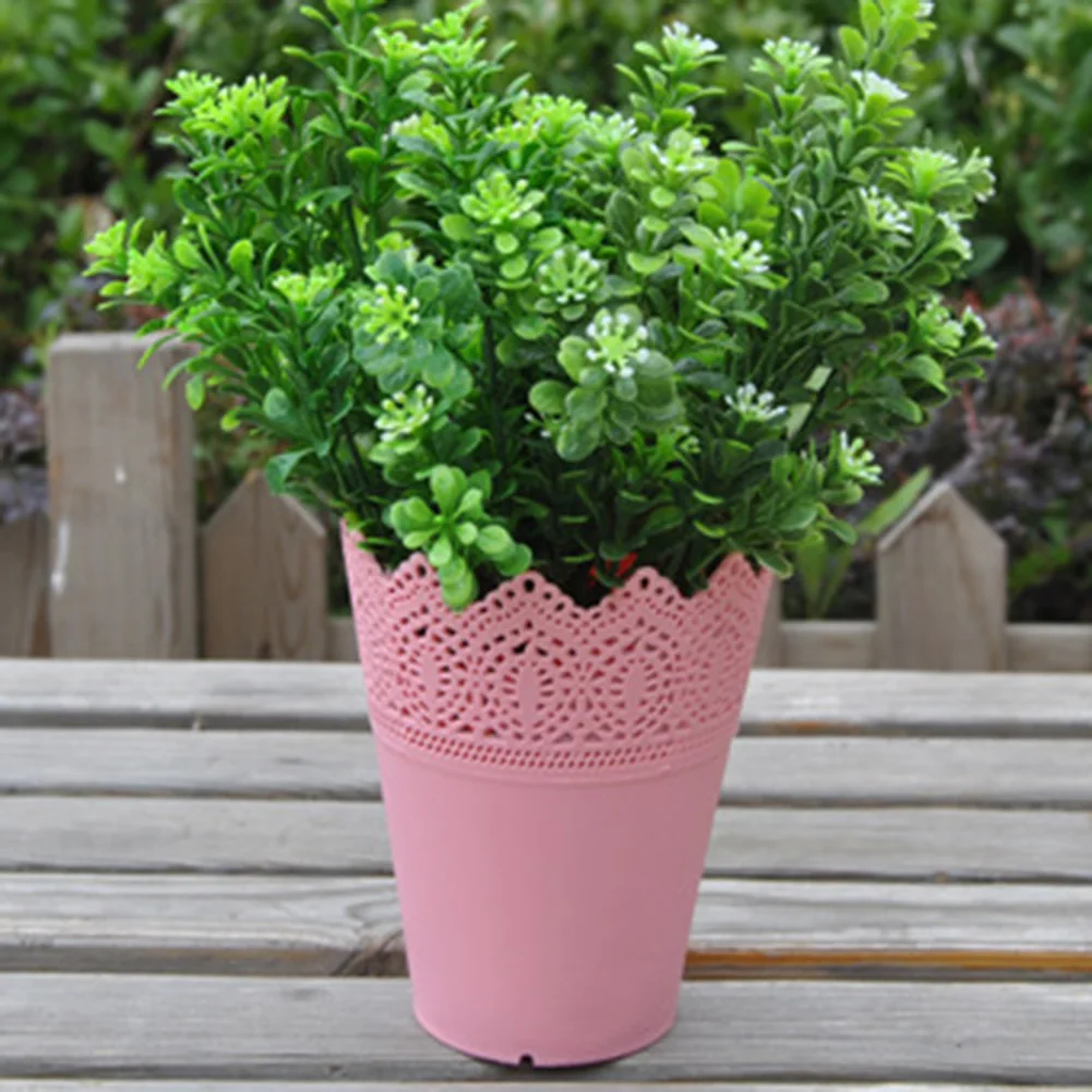 Flower Pot Plastic Hollow Flower Holder Lace Pierced Candy Color Succulents Plant Pot Office Desktop Balcony Home Garden Decor