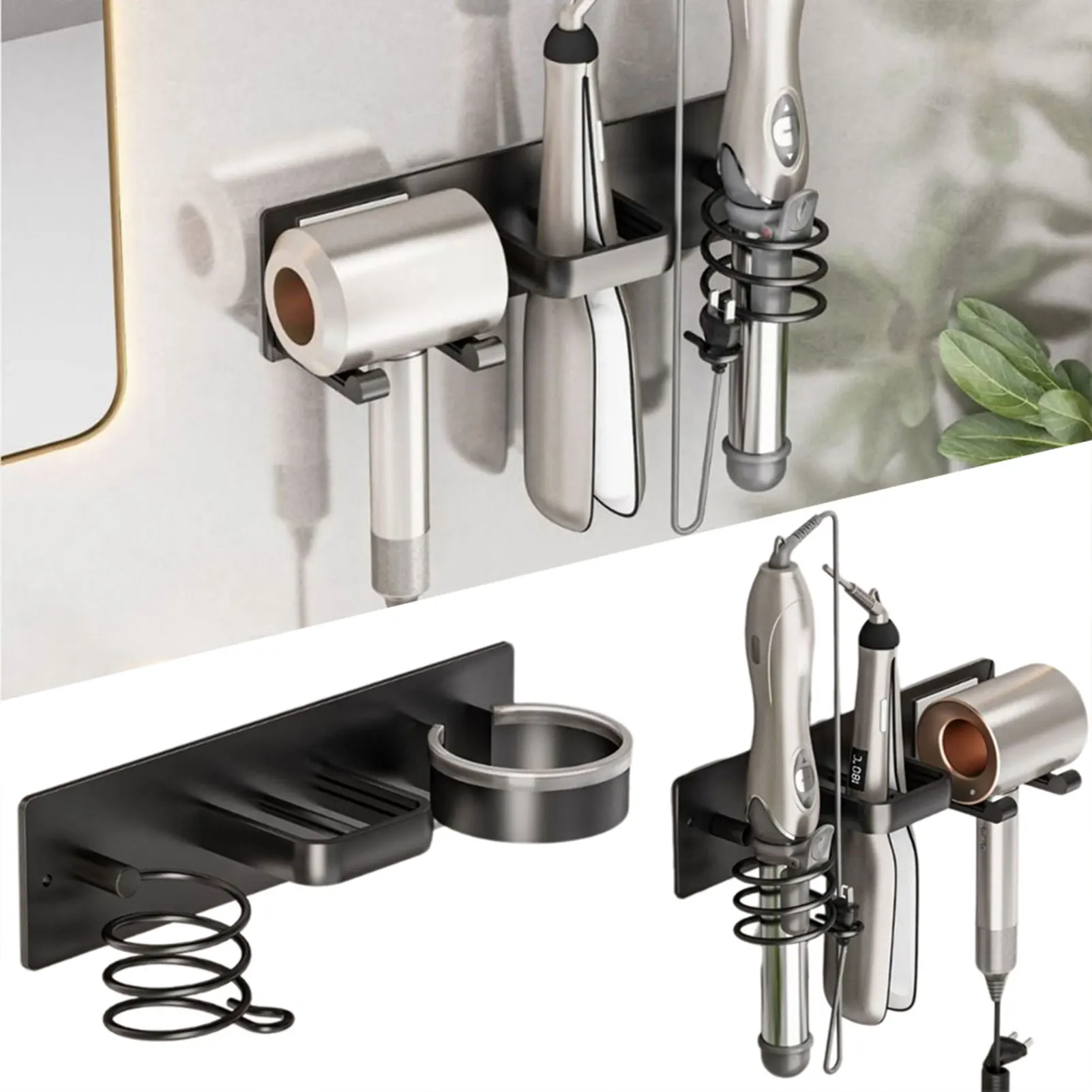 Haartrockner Ständer elektrischer Haartrockner Wandschelf mit Kabel Organizer Multifunktionaler stabiler stempelfreier Haartrockner Lagerregal