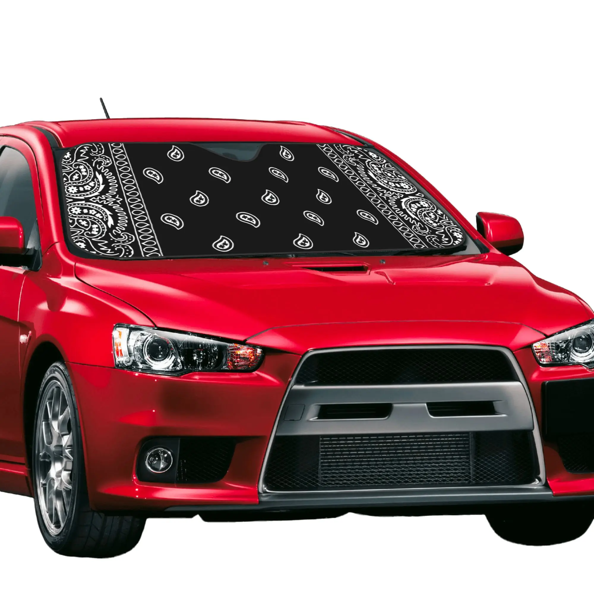 Black and White Bandana Paisley Car Front Windshield Sun Visor Heat Insulation Bohemian UV Protection Aluminum Foil Auto Visor