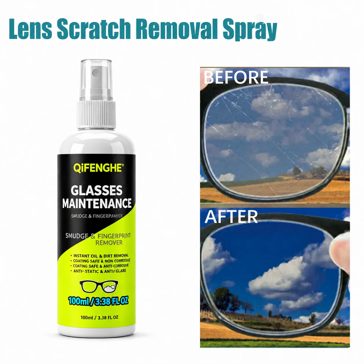 Glasses Lens Cleaner Eyeglass Scratch Removal Spray Lens Dust Fingerprints Oil Cleaner Restores Lens Clarity Cleaner Spray
