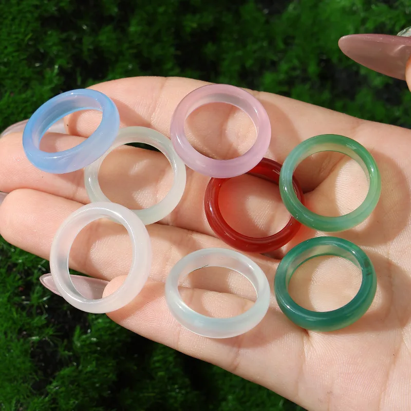 10pcs Natural Chalcedony Agate Ring High Ice Jade Ring for Women's Fashion Ring Fashion Jewelry Couple Gift