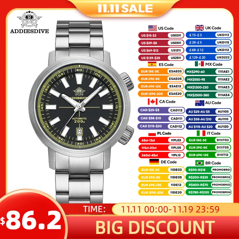 

ADDIESDIVE 2025 New Automatic Watch Men Sapphire 200m Waterproof Dive Mechanical Wristwatch Inner Ring Rotation Super Luminous