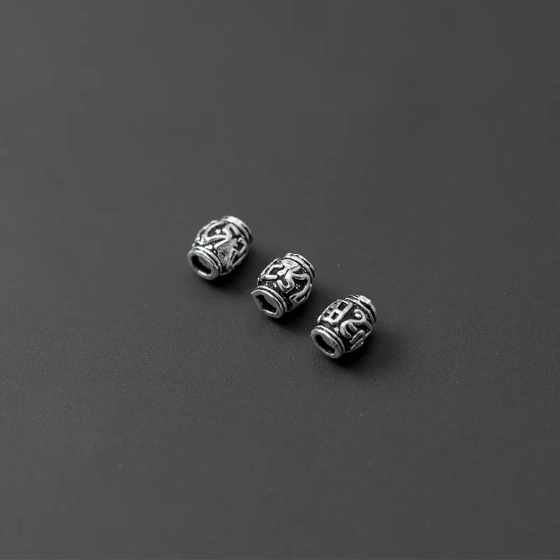 2pcs 925 Sterling Silver Buddhism Mantras Barrel Beads 5x4mm Retro S925 Silver Spacer Beads DIY Jewelry Making Unisex Bracelets