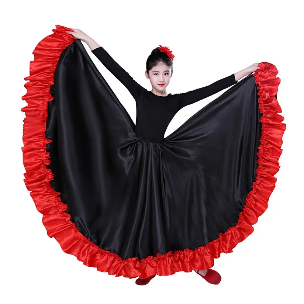 Smooth Kids Spanish Paso Doble Skirt Big Swing Polyester Flamenco Dance Skirt Carnival Dress Performance Latin Dance Costume
