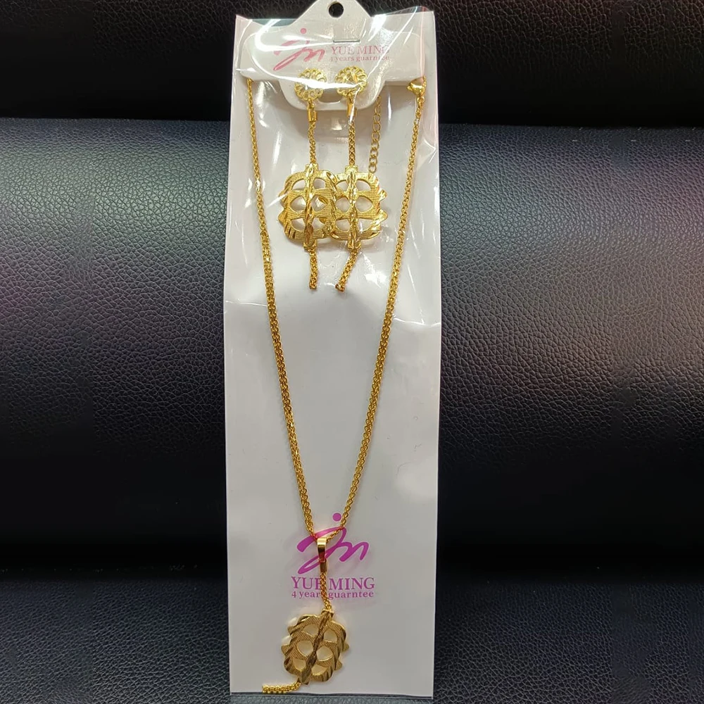 YM Äthiopien Gold Farbe Schmuck Set Trend Damen elegante Tropfen Ohrringe und Halskette 18 Karat vergoldet Schmuck Accessoires Party Geschenke 8