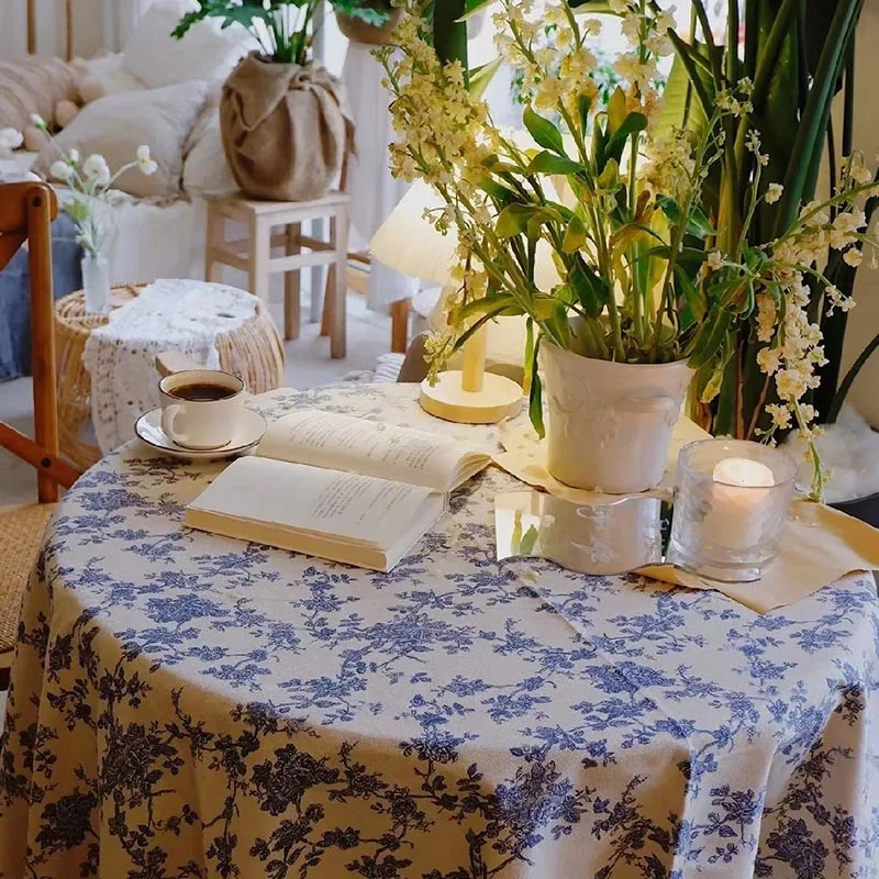 Mantel con estampado de rosas azules de estilo campestre francés, decoración para sala de estar y cocina, mantel para mesa de restaurante