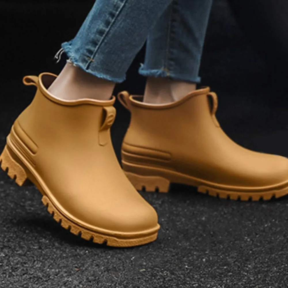 

Short Tube Rain Boots Shoes Solid Color Non-slip Thickened Water Boots Waterproof Wear-resistant Platform Rubber Overshoes