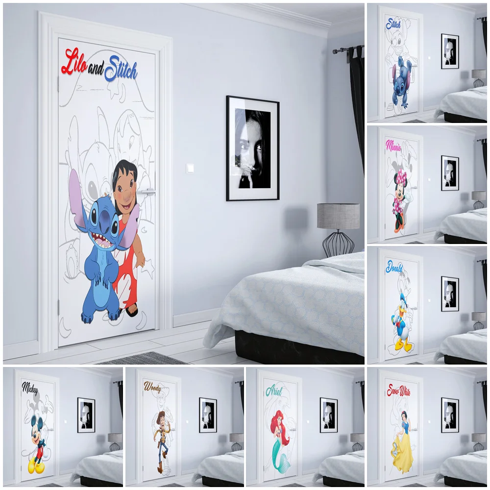 디즈니 수채화 북유럽 릴로 & 스티치 미키와 미니 토이 스토리 도어 스티커 벽 스티커 도어 장식 미적 포스터