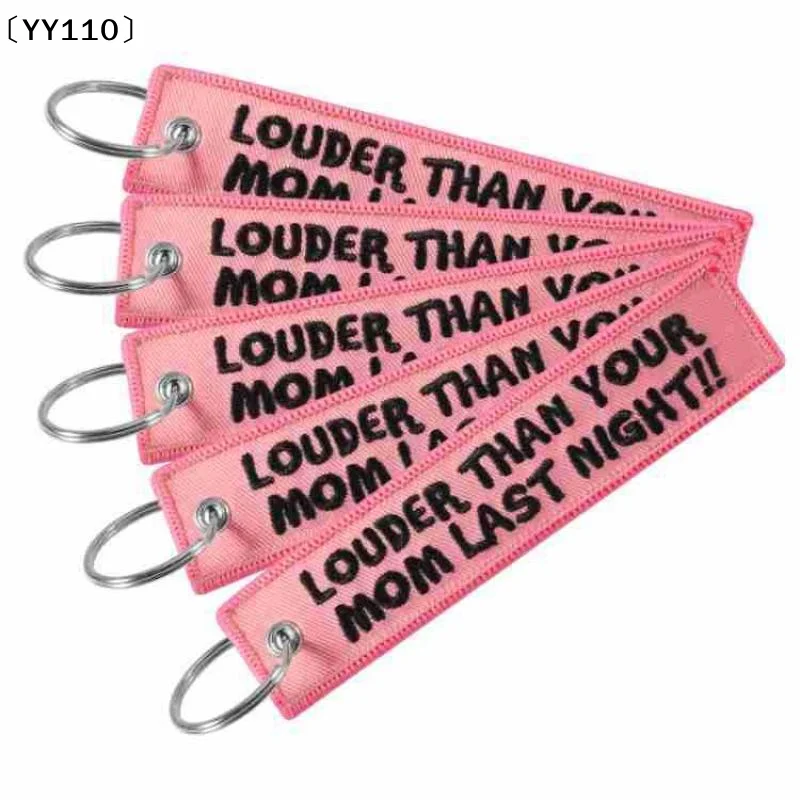 LOUDER THAN YOUR MOM Quotes Keychain For Cars Backpack Key Holders Embroidery Keyrings Key Tag Jet Tag Accessories Gifts〔YY110〕